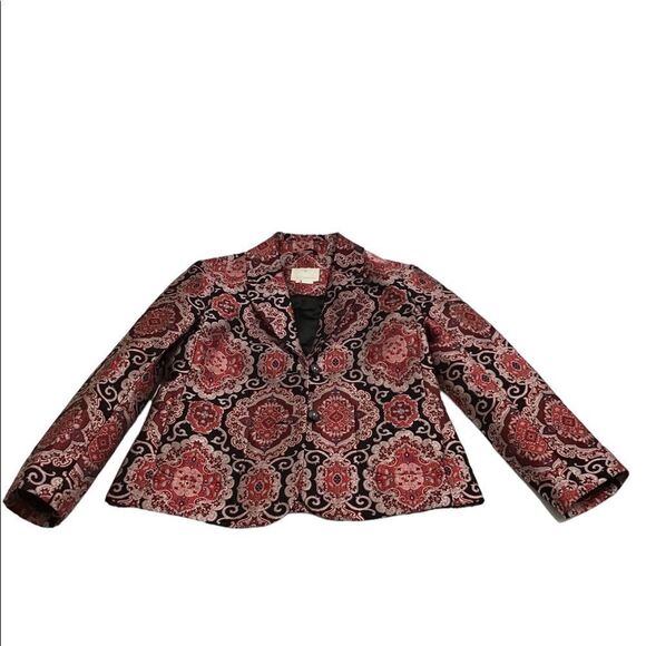 kate spade Red Runway Medallion Jacquard Pantsuit Blazer Size 2 Trousers Size 0 - Picture 5 of 16